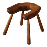 Wabi Sabi stool in solid pine, handmade by a Swedish carpenter, 1950s.