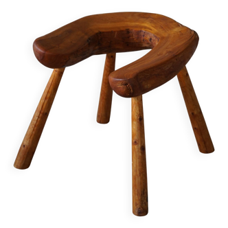 Wabi Sabi stool in solid pine, handmade by a Swedish carpenter, 1950s.