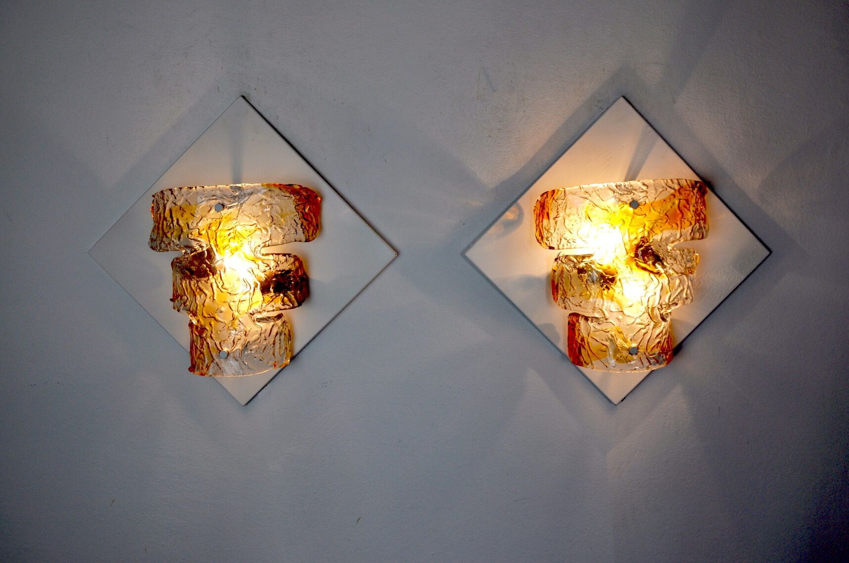 Paire d'appliques murano mazzega, verre soufflé murano orange, italie, 1960