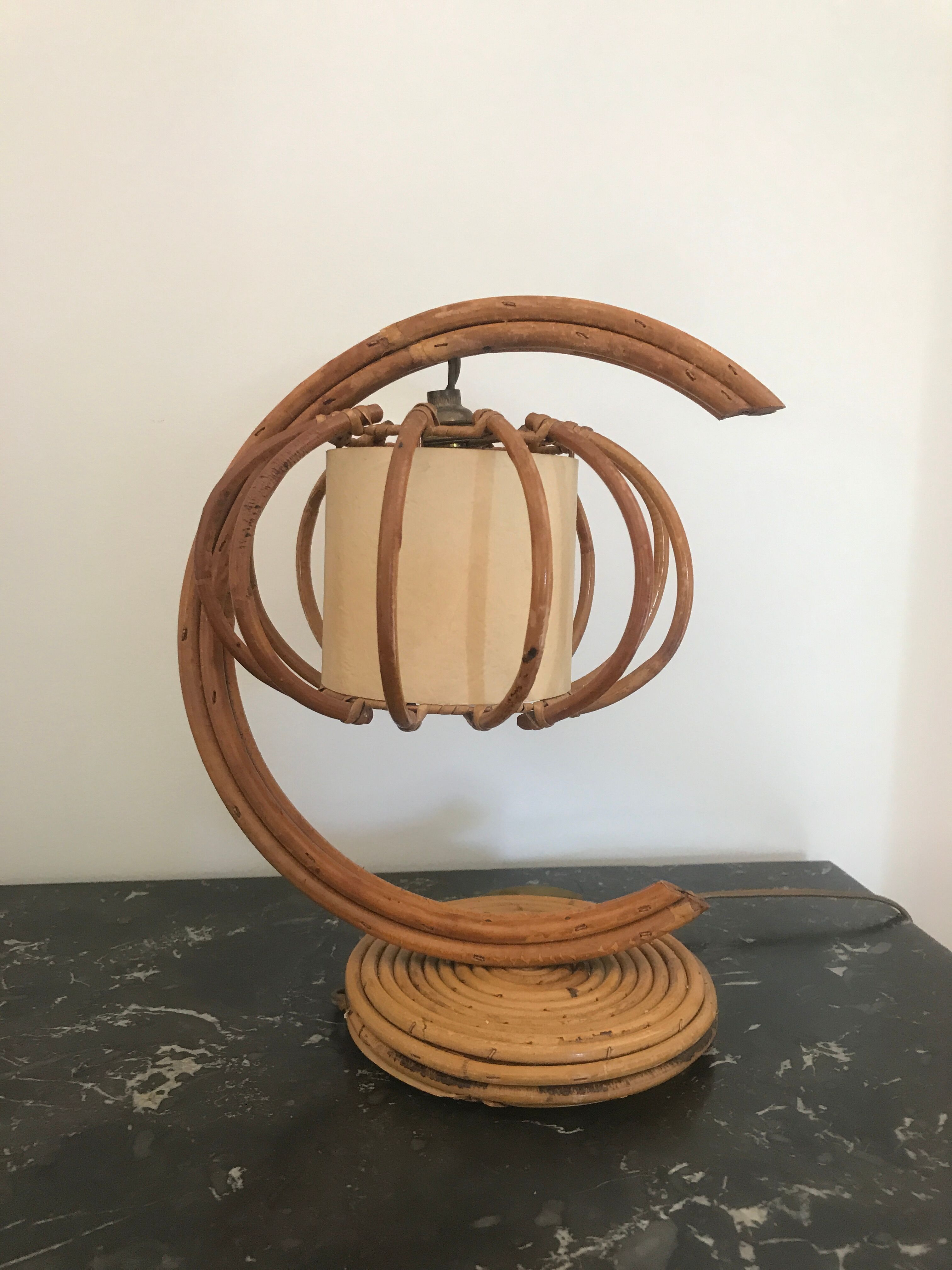 Vintage 1950 rattan bedside lamp
