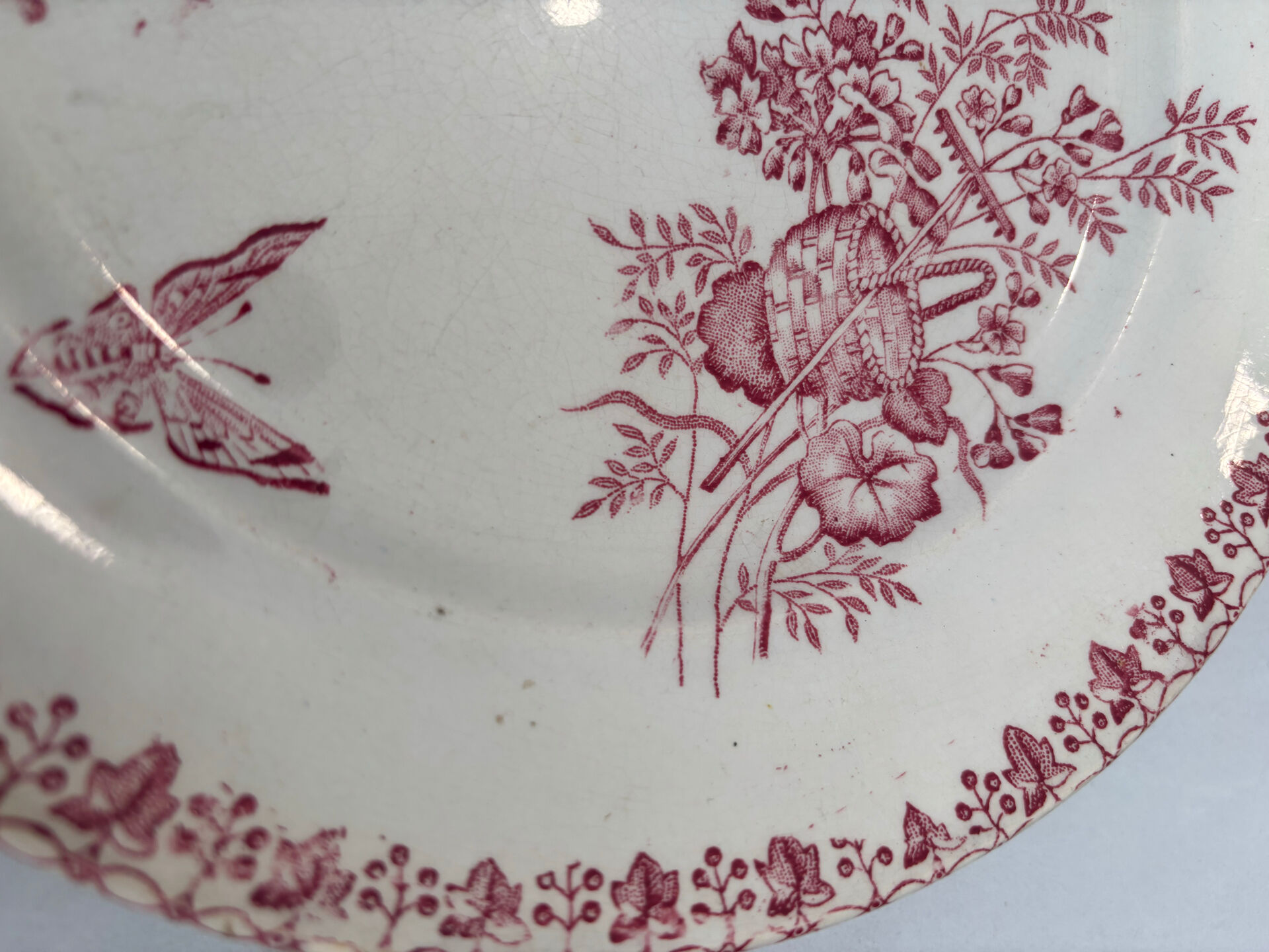 Old pink ironstone plate Onnaing | French earthenware