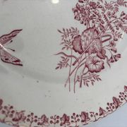 Assiette plate ancienne terre de fer rose Onnaing | Faïence française