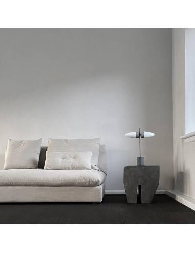 Table lamp in oxidized metal and opaline glass, contemporary work.