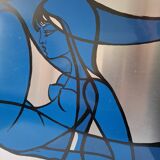 Silkscreen on brushed aluminium from the 1970s.