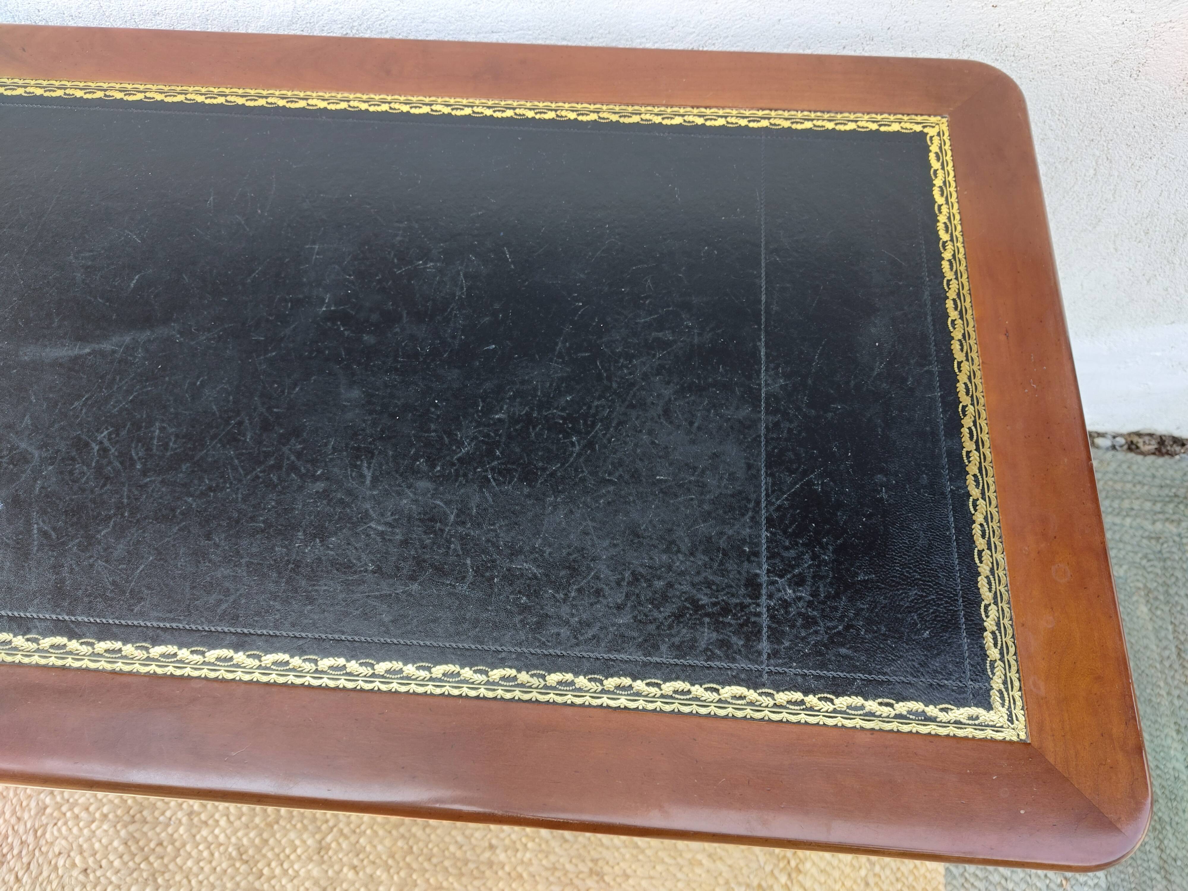 Desk, black leather top