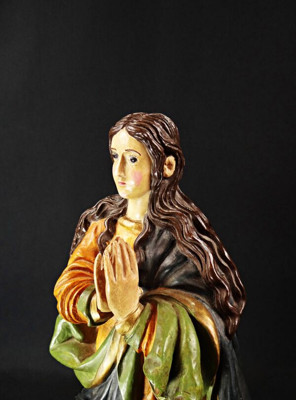 Grande statue de la Vierge l'Immaculée Conception plâtre polychrome fin XIX