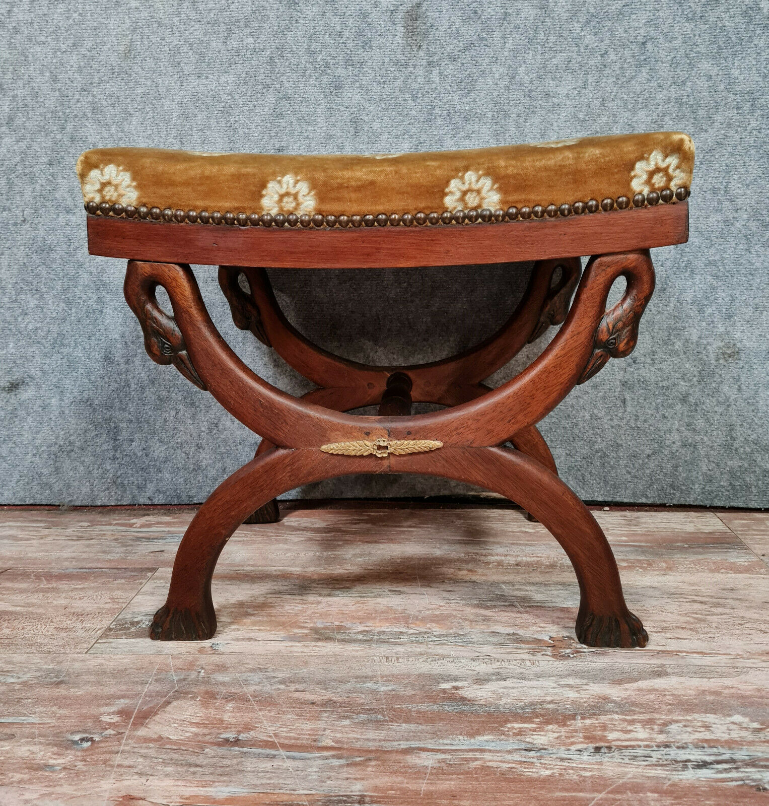 Empire curule stool with mahogany goosenecks