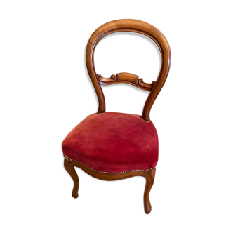 Solid walnut heater chair nineteenth century Louis-Philippe in red velvet