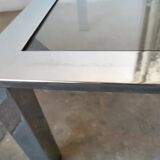 Table basse chrome et verre, design années 70