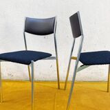 Paire de chaises modernistes vintage en chrome, skaï et laine