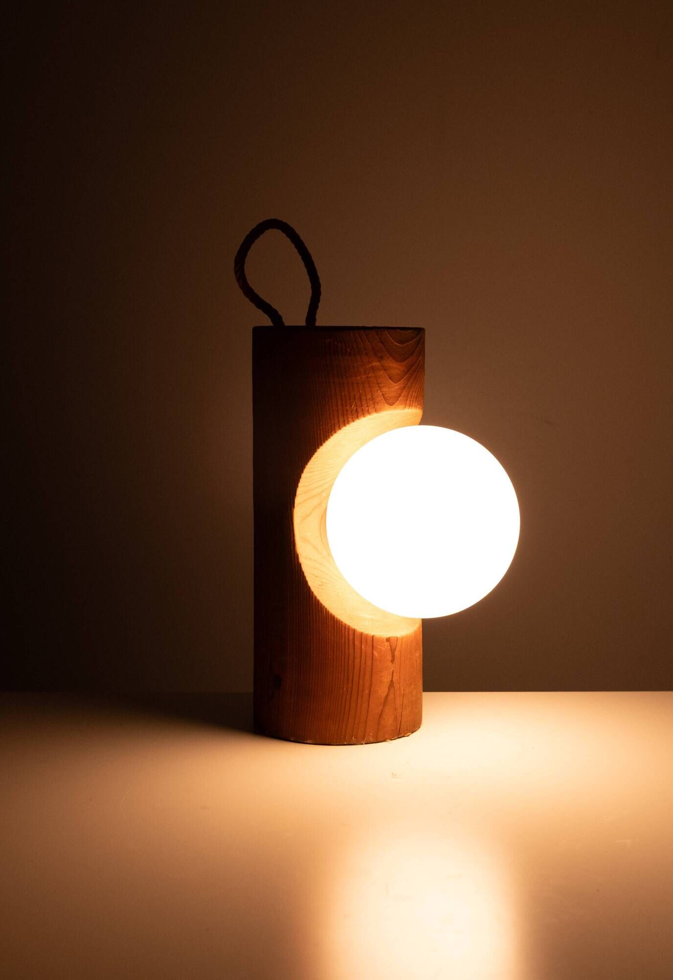 Temde Brutalist solid Pine Hang or Table lamp 1960s Swiss