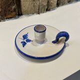 Bougeoir céramique blanc avec fleurs bleues