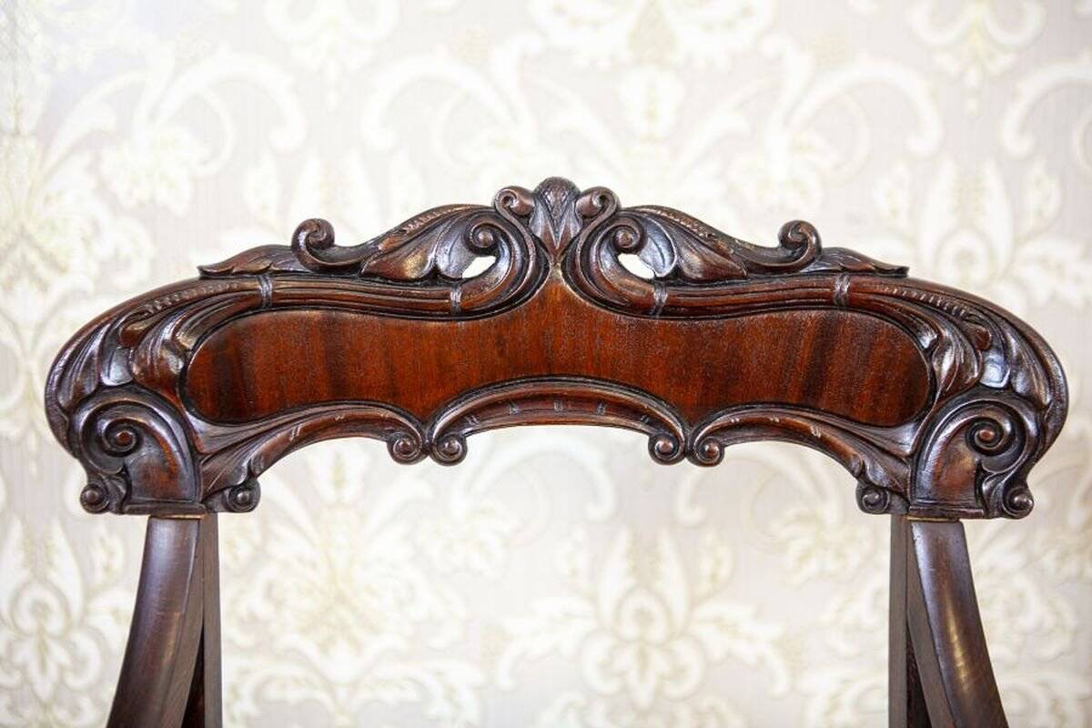 Set of Empire Mahogany Armchairs in Red Upholstery, 19th Century