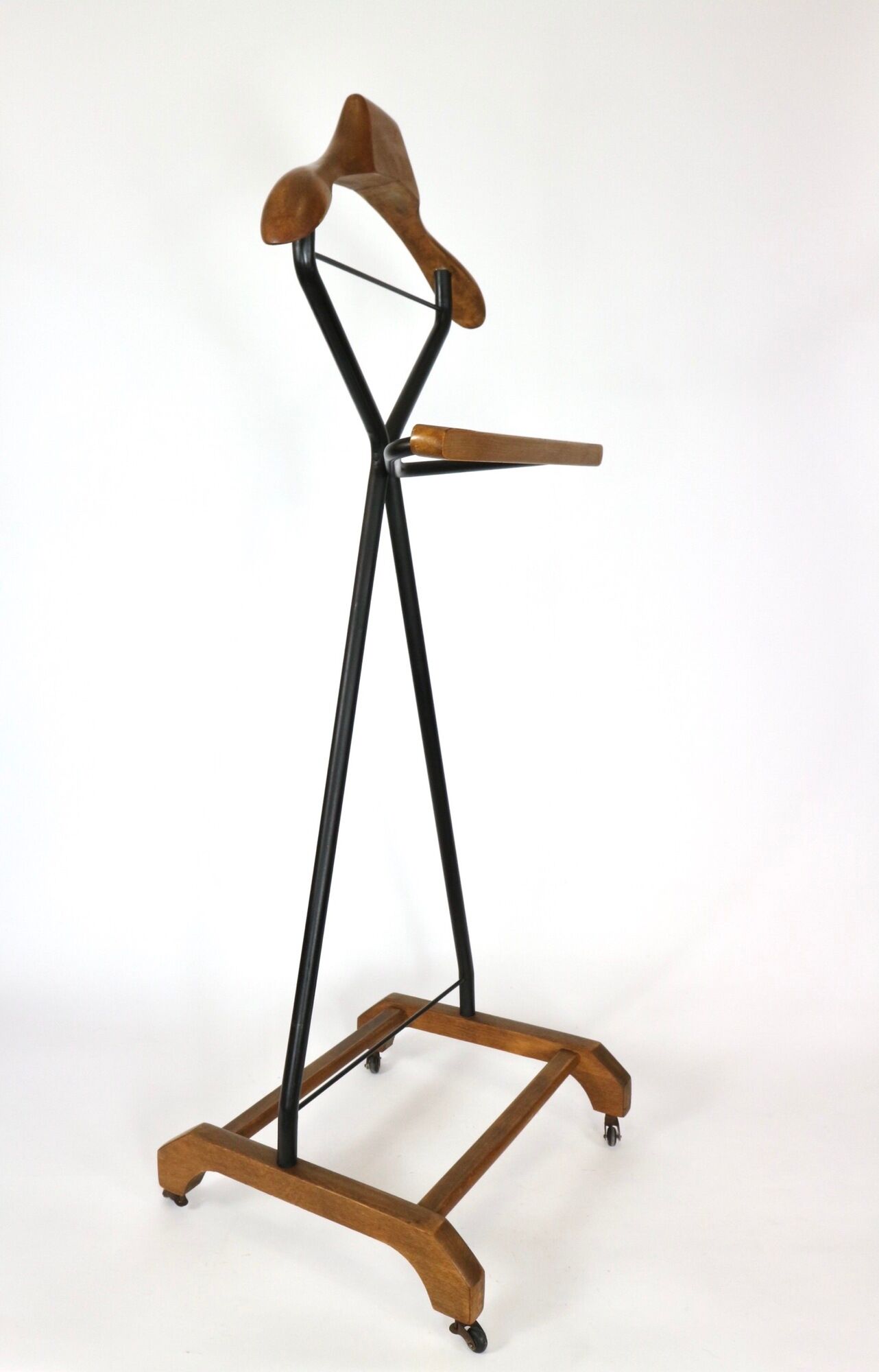 Valet serviteur muding années 60 vintage bois et métal peint en noir