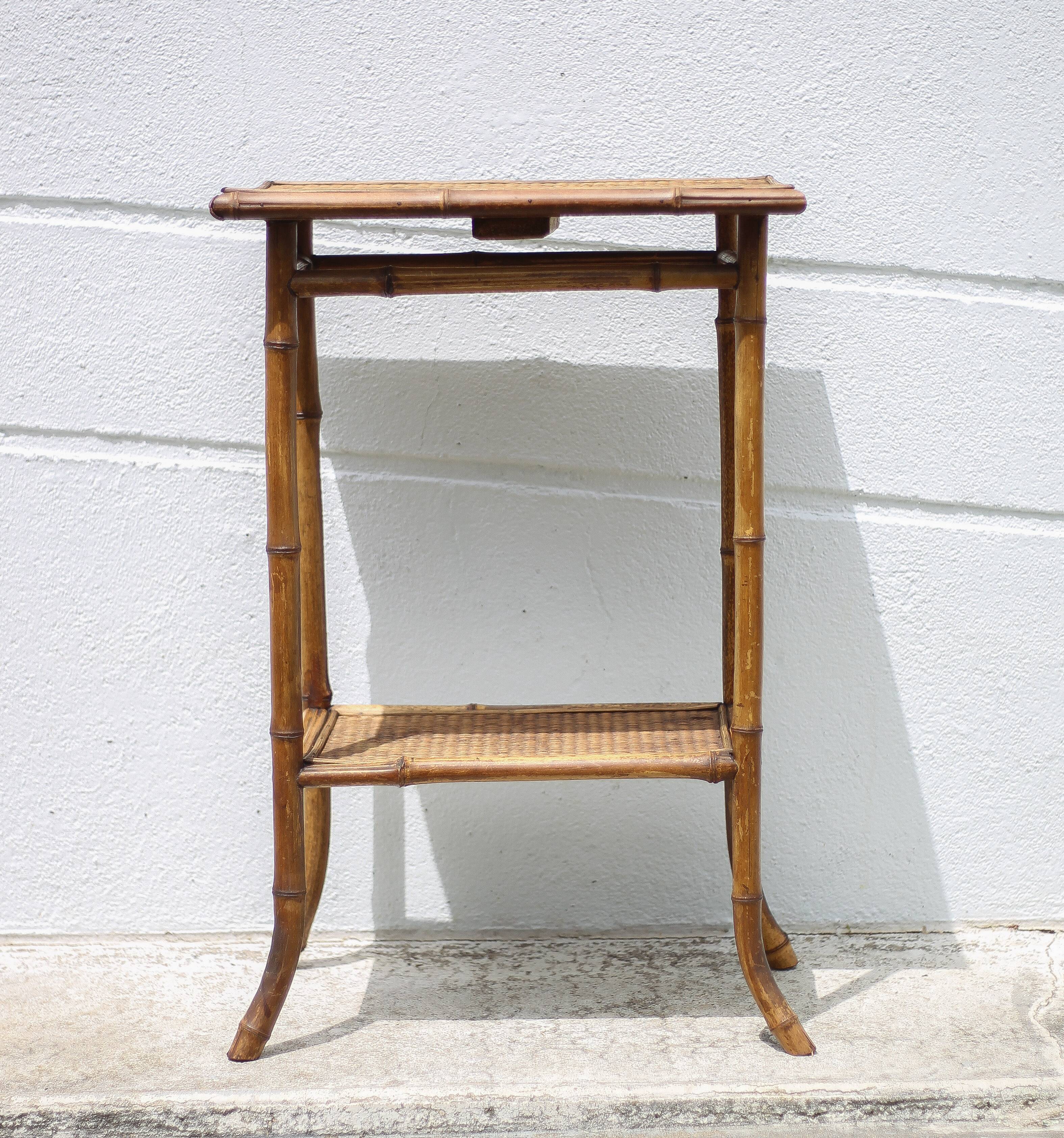 Bamboo and woven wicker table, vintage bamboo console, side table