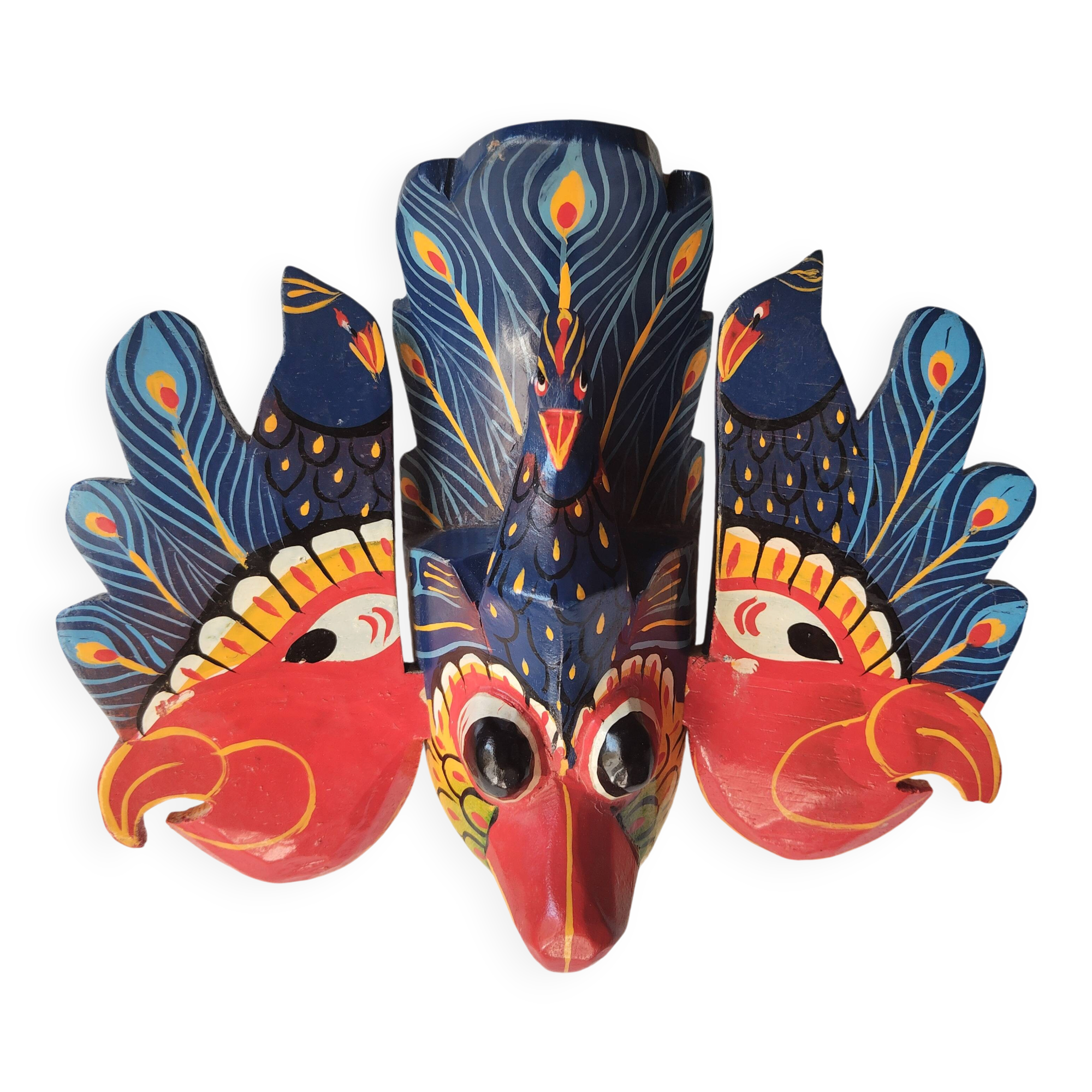 Ancient Balinese mask carved and painted – Stylised peacock – Art p