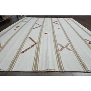 White Brown Antique Handmade Wool Kilim Rug 190x251