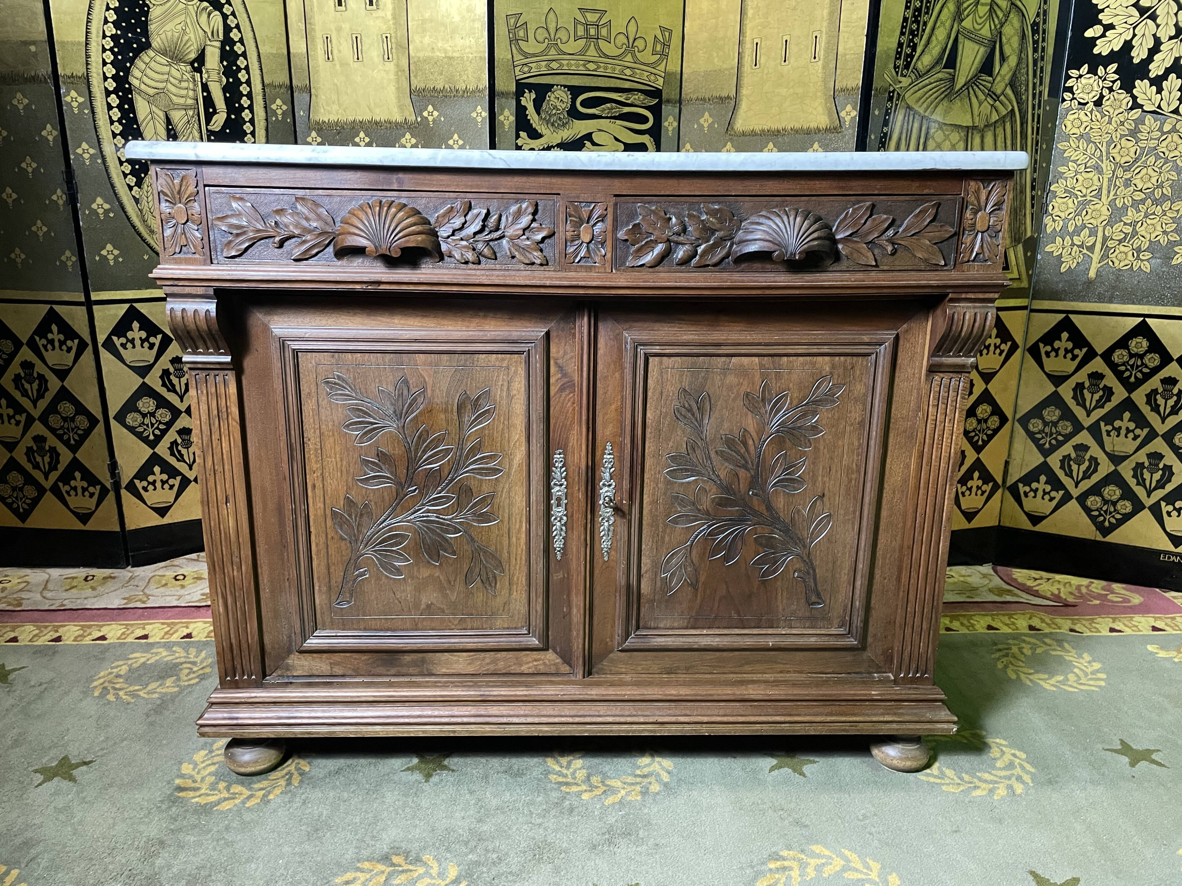 Carved walnut vanity