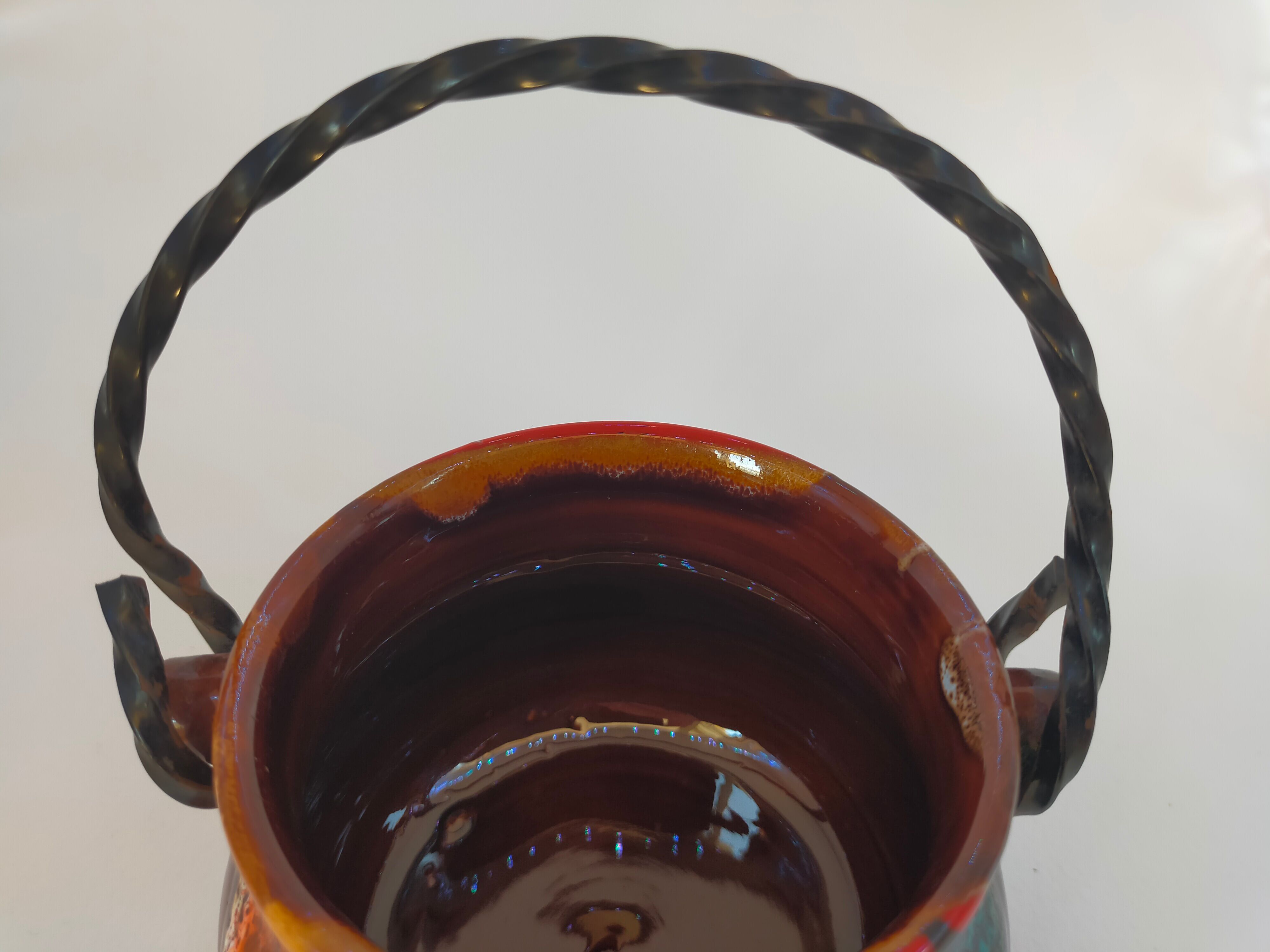 Valauris ceramic cauldron signed