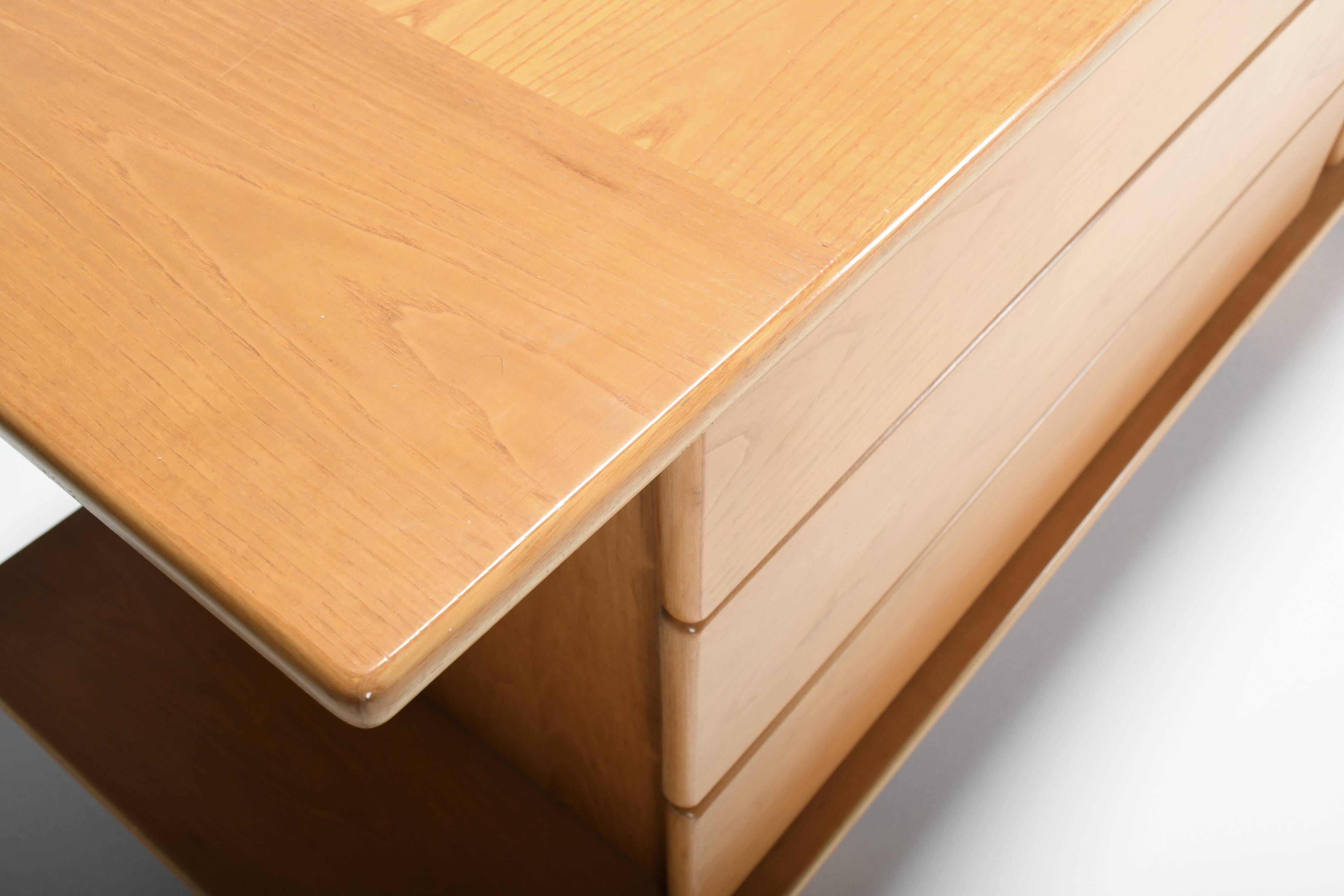 1970s Italian Sideboard in Beech Veneer with Six Drawers