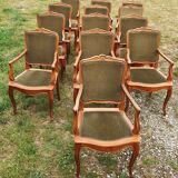 13 Louis XV style armchairs in olive green velvet