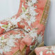 Exquisite pair of upholstered slipper lounge chairs depicting pheasants and peonies