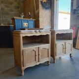 2 antique bedside tables made of solid wood and marble – sandblasted