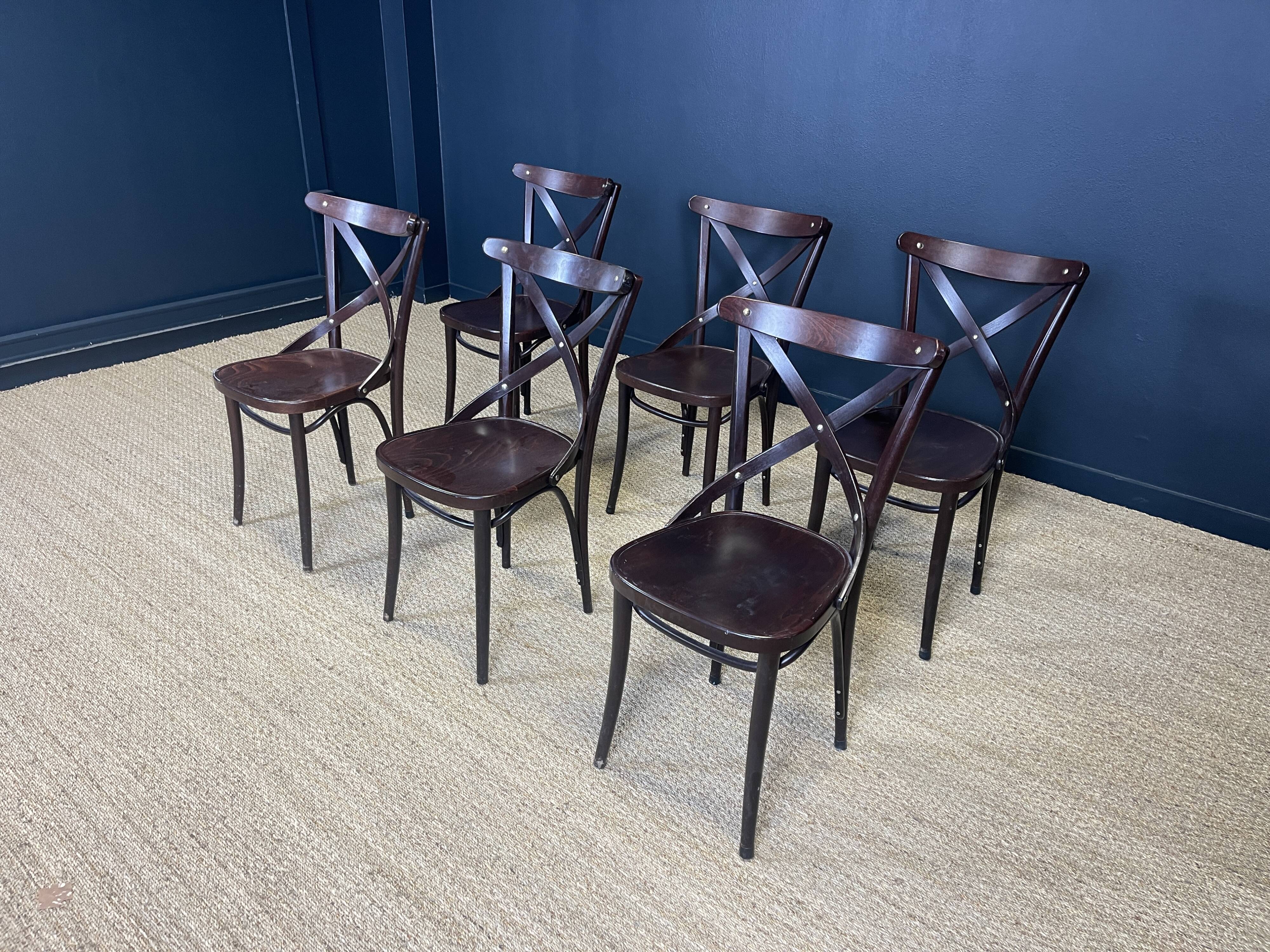 Set of 6 bistro chairs, josephine model, dark wood