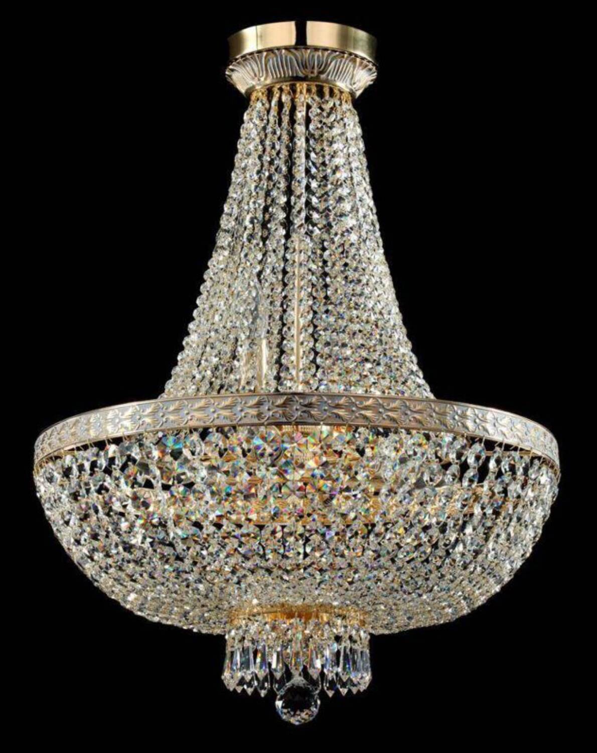 Lustre montgolfière pampille en cristal doré