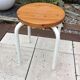 Old wooden stool and white lacquered feet industrial style, 60-70