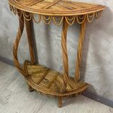 Ensemble miroir et console en bambou et rotin