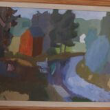 Original Swedish Oil on Panel – “House and Stream” by Pelle Nilsson, Dated