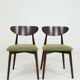 Modern Set of 2 Dining Chairs, Avocado Green Bouclè and Dark Wood
