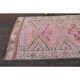 Vintage Turkish Oushak handmade wool cotton pink runner rug 82x346