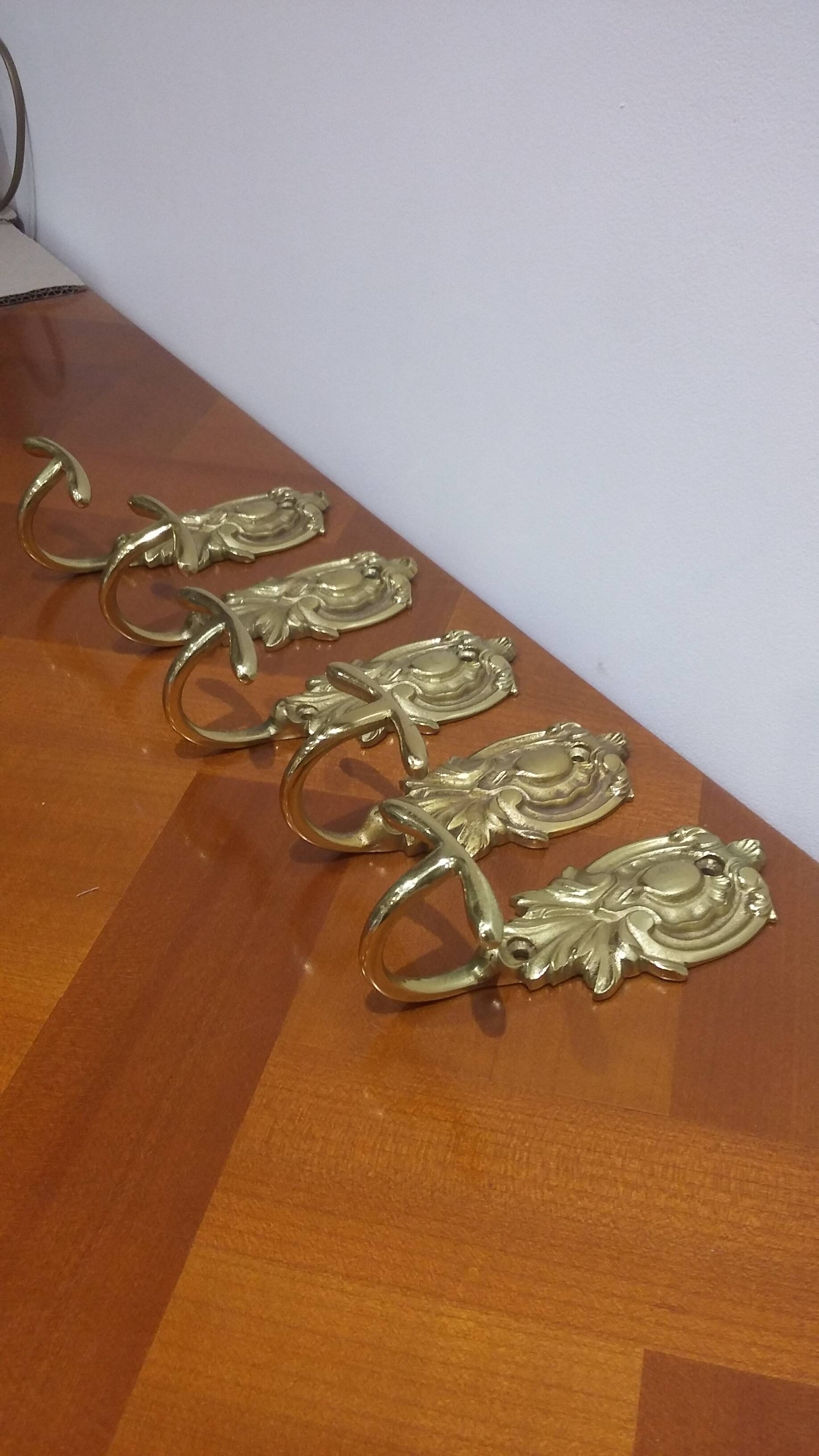 Set of 5 Brass Hooks