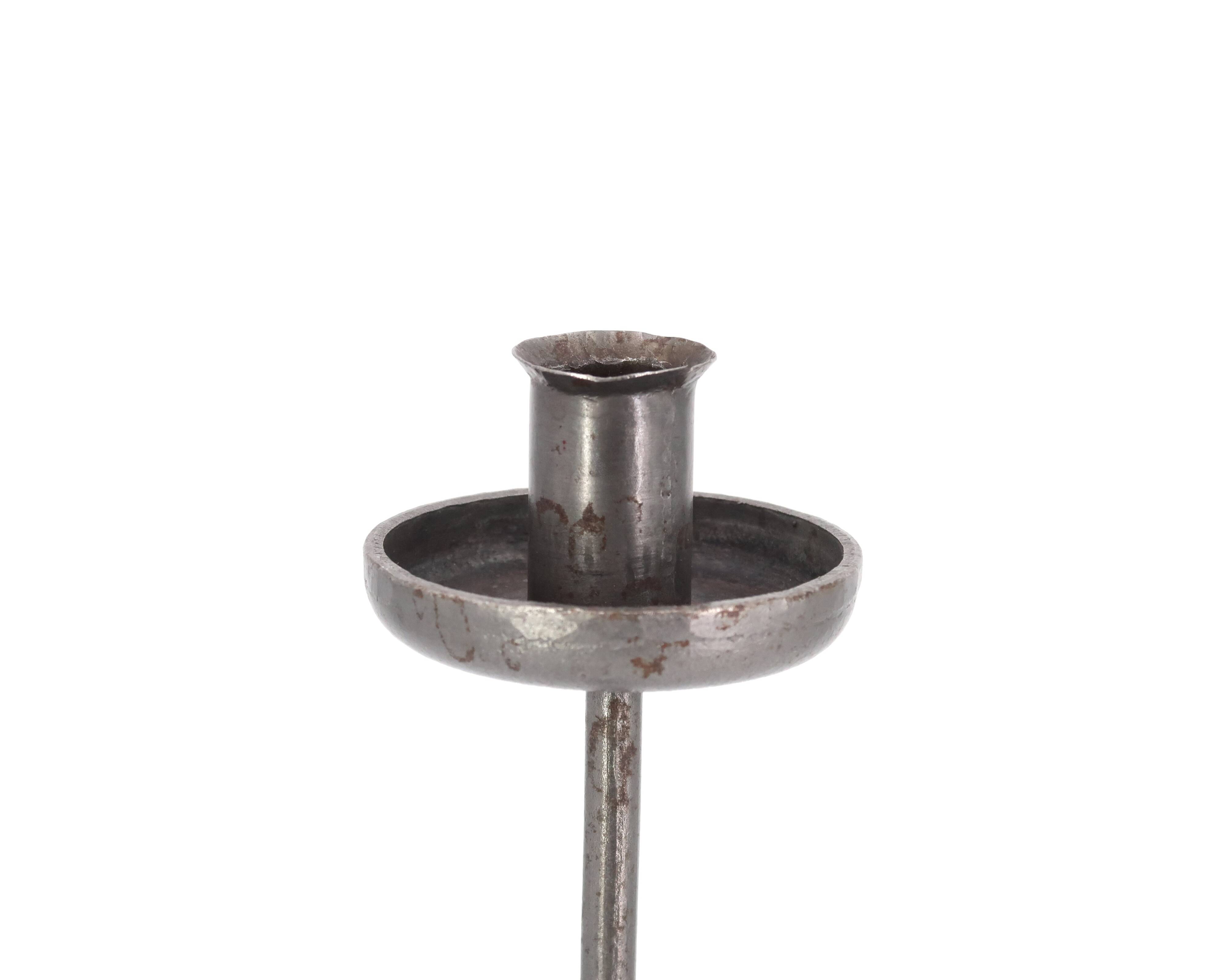 Modernist steel candle holder signed Robert J, 1970s