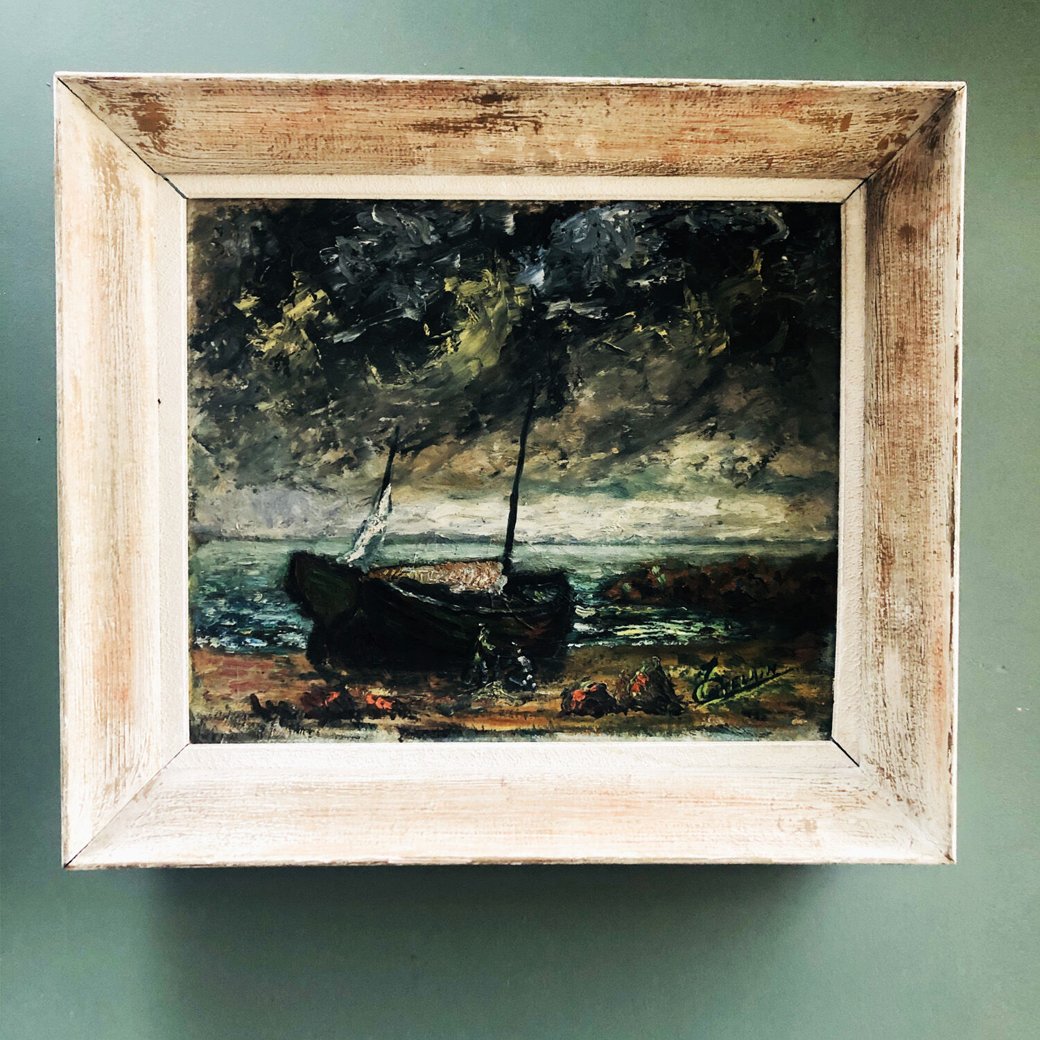 Paiting "The fishing boat at low tide"