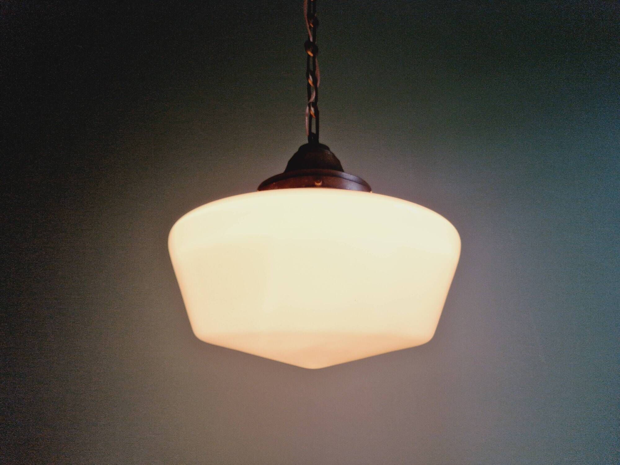 Large Art Deco pendant light in conical white opaline, 1920s-30s