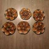 Série de 6 assiettes à huitres coquillages en faïence Sarreguemines