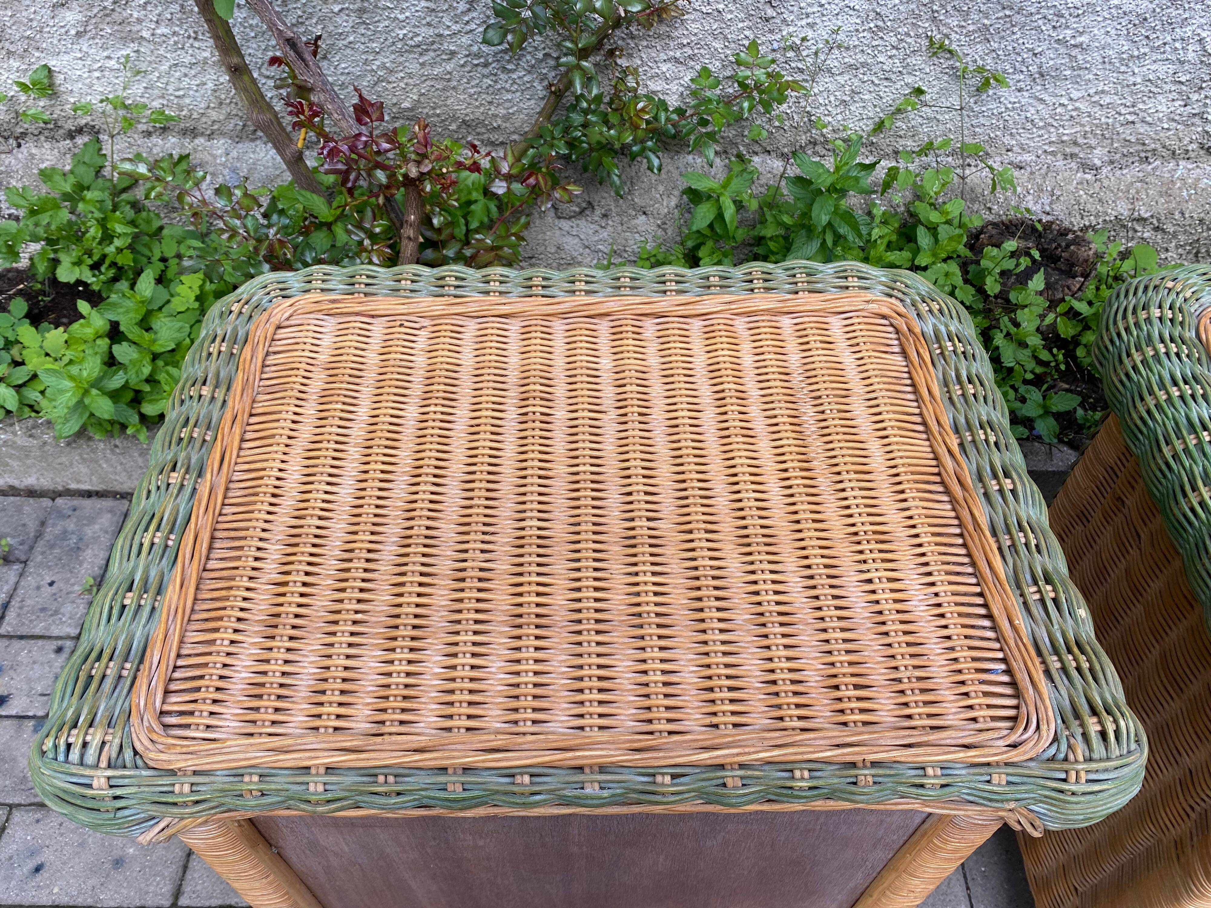 pair of bedside tables in rattan and wicker for rock bobois 1970