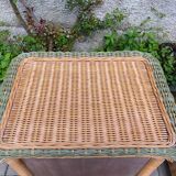 Paire de tables de chevet en rotin et osier pour roche bobois 1970