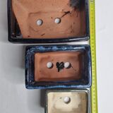 Set of three bonzaï pots of different formats in enamelled terracotta