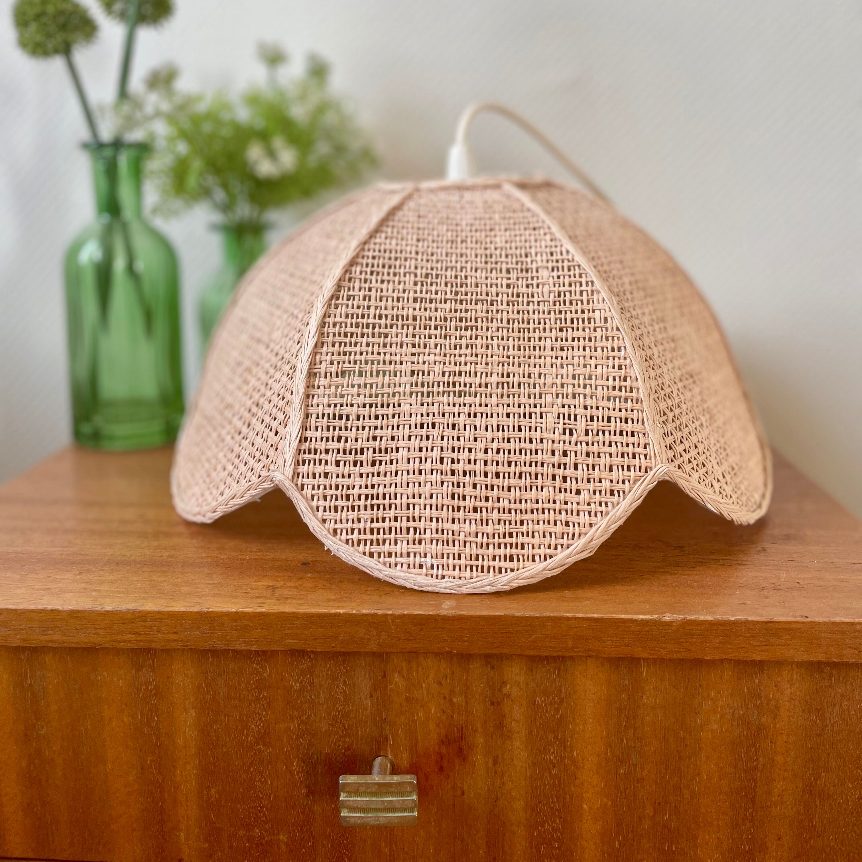 Vintage Pink Rattan Pendant Lamp
