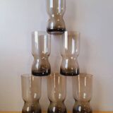 Service en verre fumé, verre et carafe 1970