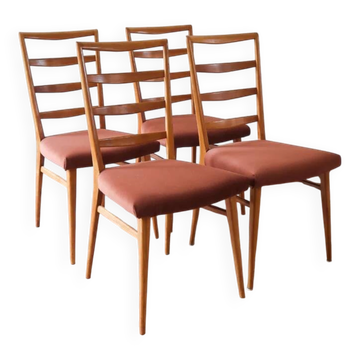 4 chaises scandinaves vintage en bois clair, années 60