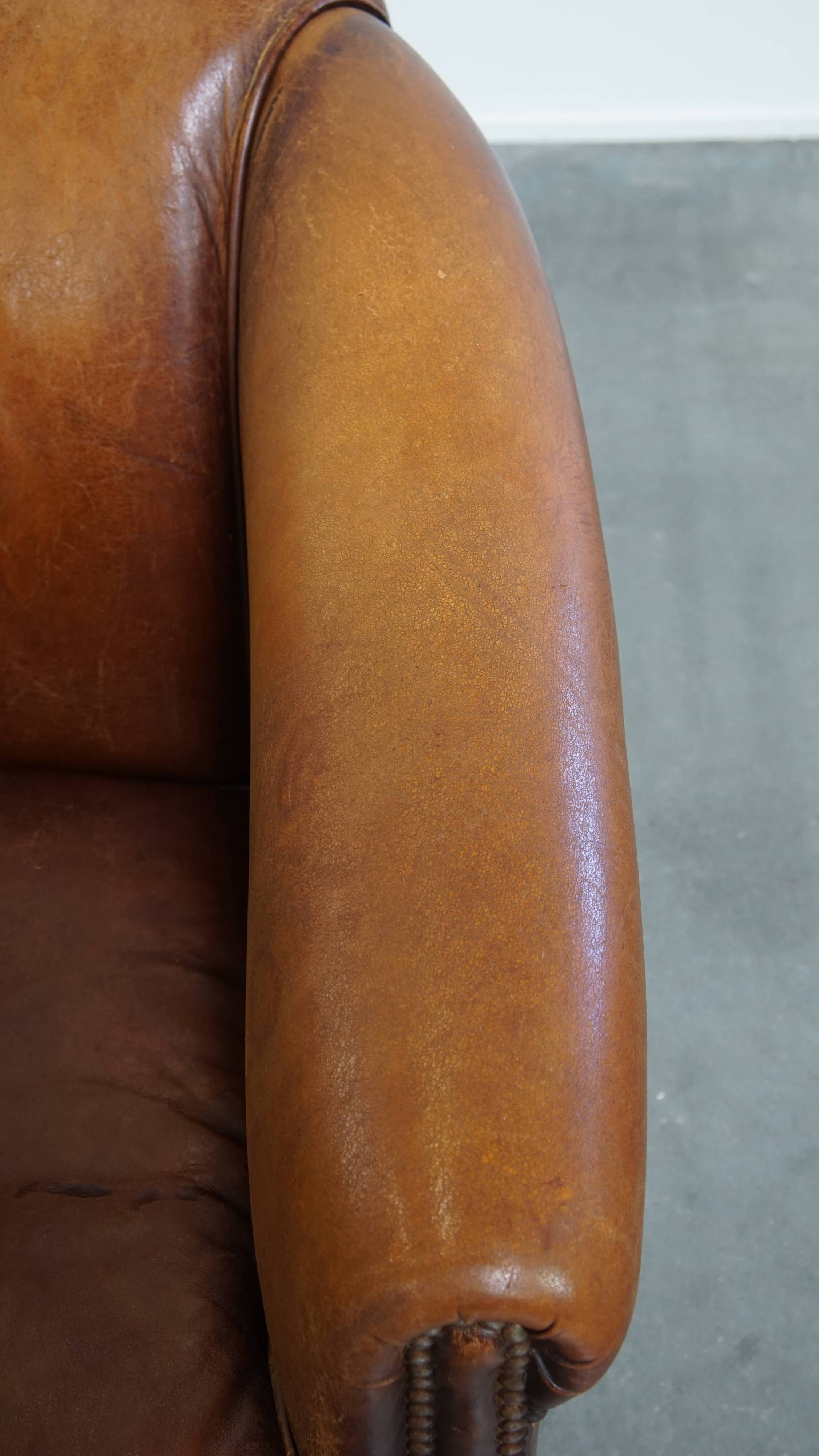 Cognac-Colored Sheepskin Leather Club Chair