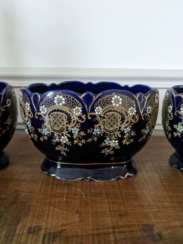 Ensemble jardinière+2 pots en céramique émaillée