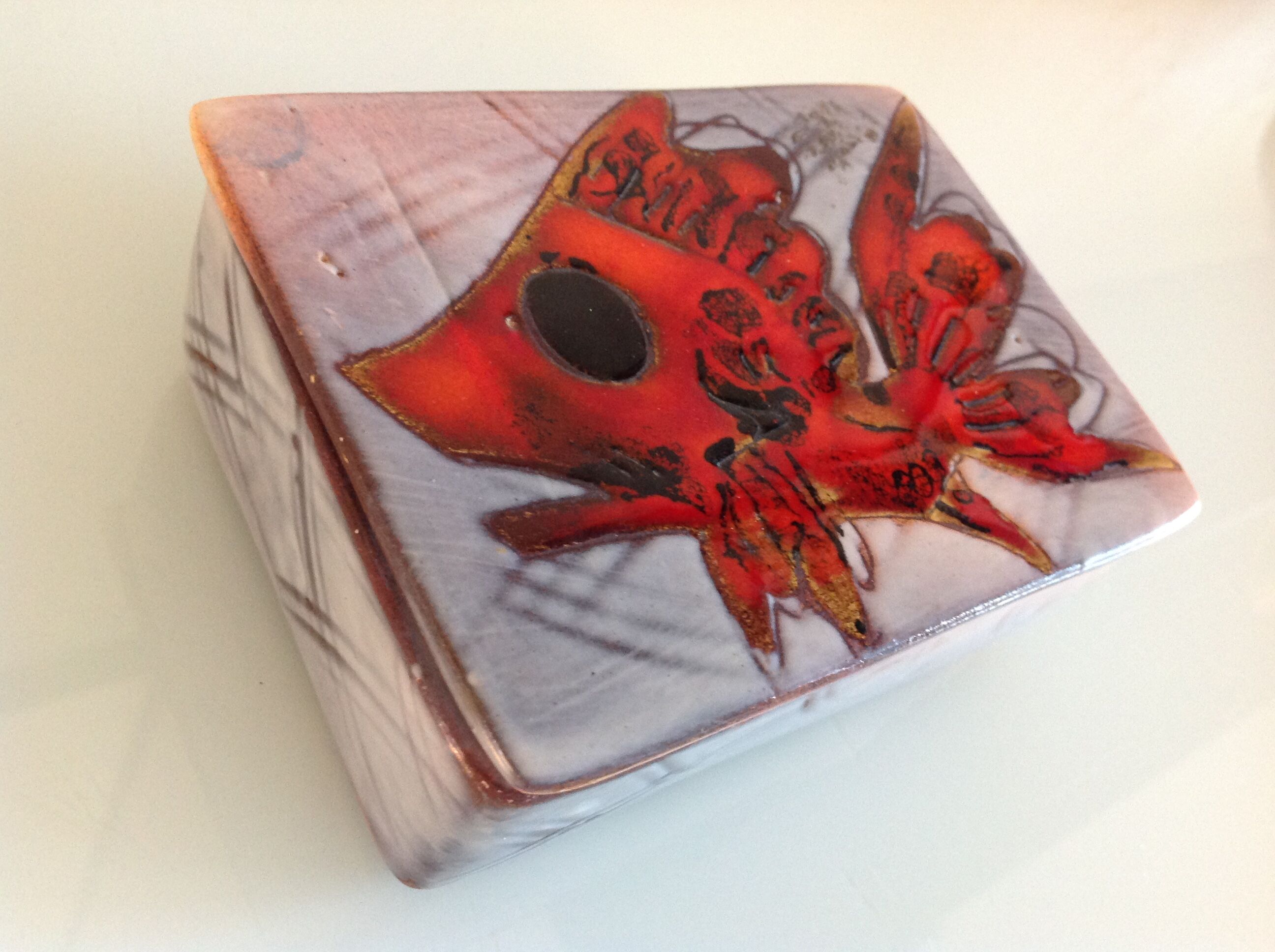 Box in red and gray ceramic of Vallauris / vintage years 60-70