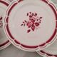 Service cake pie flat plates porcelain opaque badonviller rose bordeaux vintage