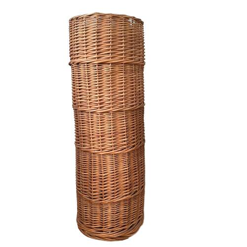 Woven wicker basket, vintage rod holder